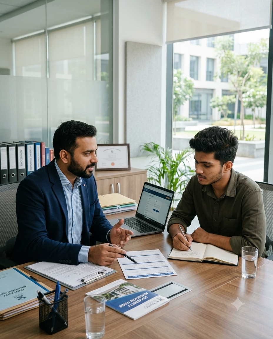 A counsellor helping a student explore education options